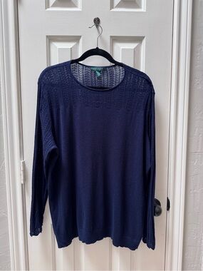 Lauren by Ralph Lauren 2X Pointelle-Knit Sweater, Beacon Navy
